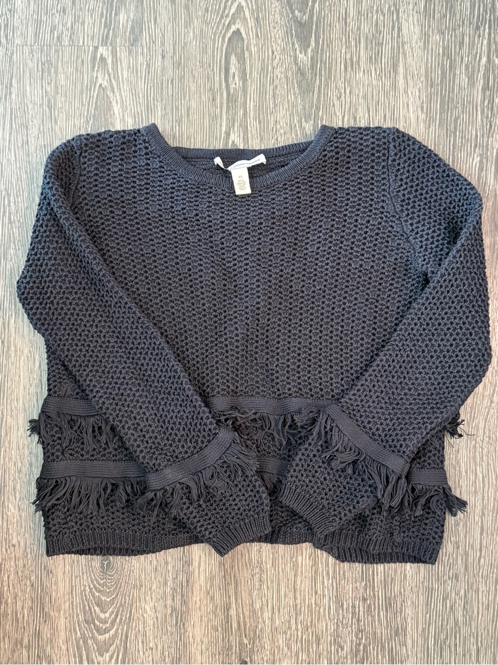 Autumn Cashmere Navy Fringe Crewneck Sweater